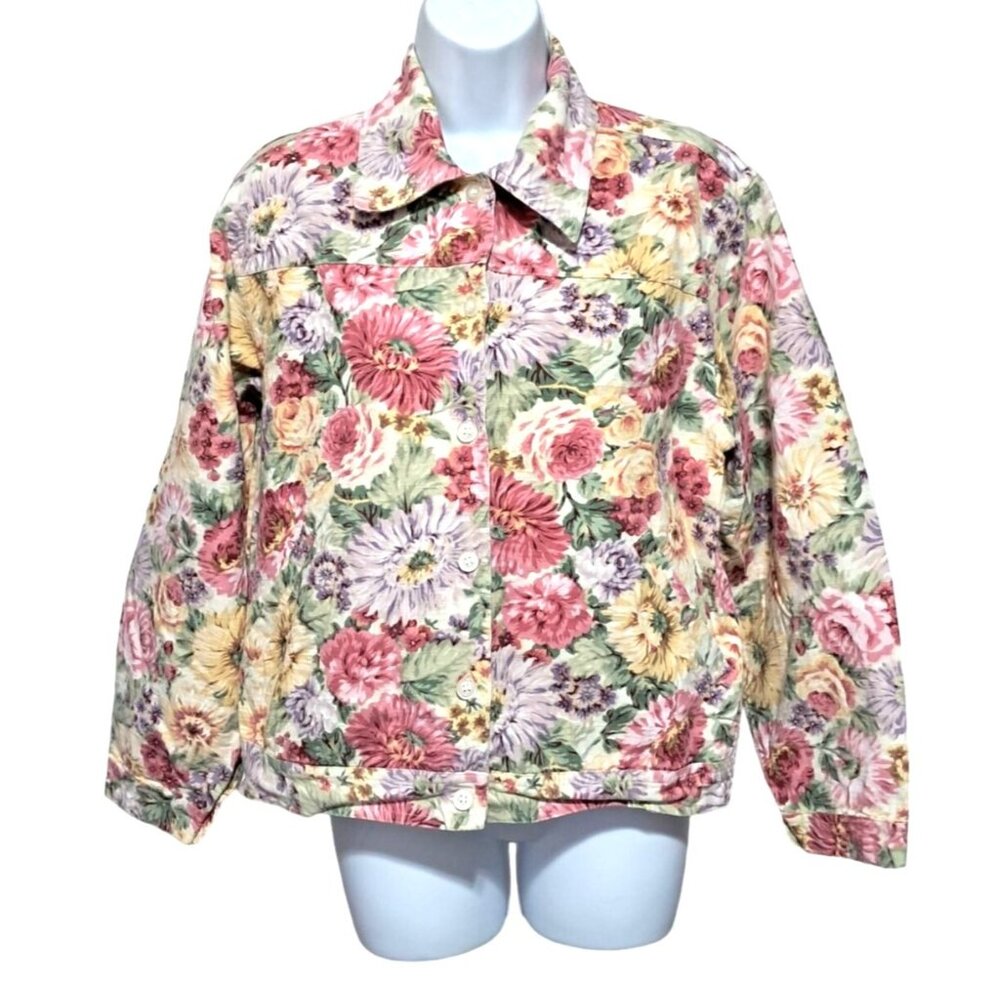 New Identity Women's Floral Cotton Jacket Size L Cottage Core
